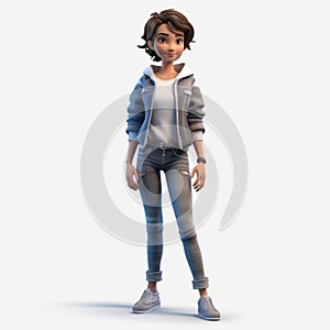 3d Render Cartoon Of Madison: Youthful Protagonist In Jeans And Shirt