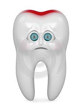 3D render of cartoon Mr Tooth feeling pain over white background