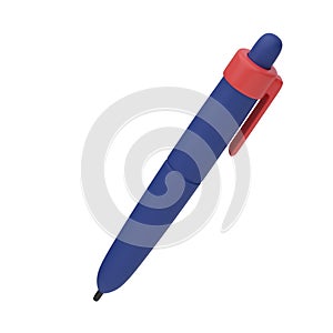 3D render cartoon pen. Office supply, stationary. Plastic Icon for business, school, marketing, web design. Isolated