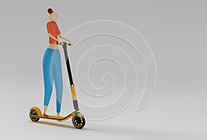 3D Render Cartoon Woman Riding a Push Scooter 3D art Design illustration