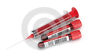 3d render of CBC blood tubes with syringe