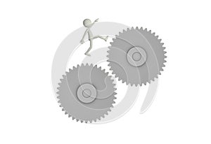 3d render of character jumping between two gears