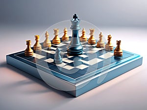 3d render chess board game with gradient background