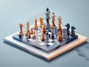 3d render chess board game with sky color background