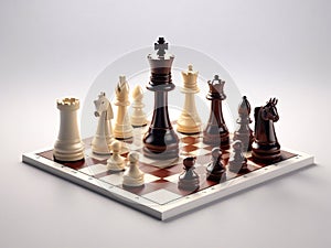 3d render chess board game with white background