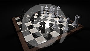 3d render of a chess game. Marble pieces on a chessboard