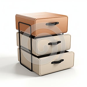 3d Render Of Chest Of Drawers With Beige Ottoman On White Background