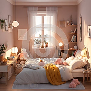 3d render of children\'s bedroom interior with teddy bear.