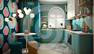 3d render of a children\'s kitchen in a modern style.
