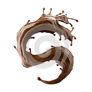 3d render, chocolate splash, cacao drink or coffee, splashing cooking ingredient. Abstract wavy liquid jet. Brown beverage clip