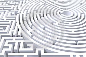 3d render of circular maze abstract white background