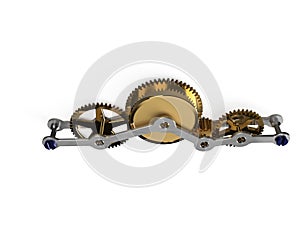 3D render clockwork gear train cogs