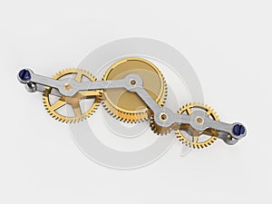 3D render clockwork gear train cogs