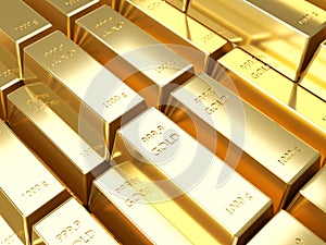 3D render close up of multiple gold bars