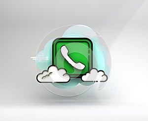 3d render cloud and call phone on blue cloud background. Illustration call center icon and cloud 3d render