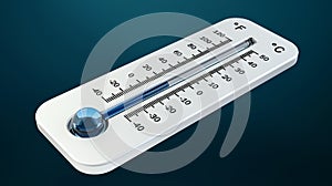 3D render cold white thermometer indicating low temperature