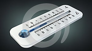 3D render cold white thermometer indicating low temperature