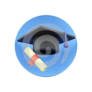 3D render college cap, 3D render graduation cap icon, mortar board. 3D render Education, degree ceremony concept