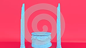 3d render colorful roman marbel ornate podium and broken column on pink background