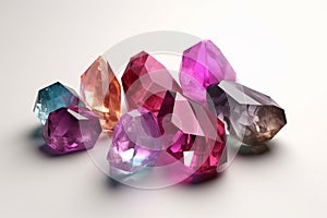 3d render, colorful spiritual crystals isolated on white background, reiki healing minerals, rough nuggets, Generative AI.