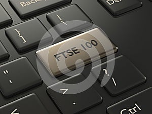 3d render of computer keyboard with FTSE 100 index button