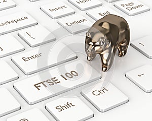 3d render of computer keyboard with FTSE 100 index button
