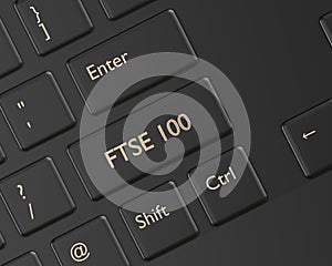 3d render of computer keyboard with FTSE 100 index button