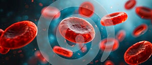 3D render concept of red cells flowing in blood vessels.