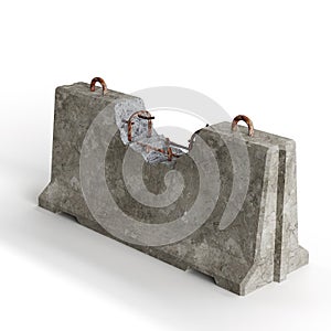 3D render of a concrete stone wall barricade on the white background