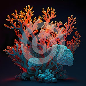 3D render of a coral reef with corals on a dark background