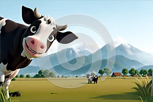 A 3D render of a cow\'s face, adorned with charming cartoon-style exuding an adorable funny character