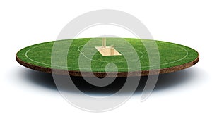 3d render of Cricket Stadium on cricket pitch or ball sport game field on isolated white background