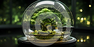 3D render of a crystal ball with a fantasy garden inside