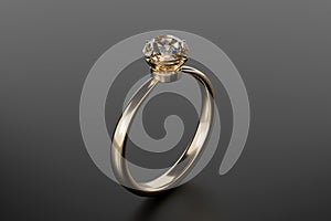 3D render of a diamond ring on dark background.