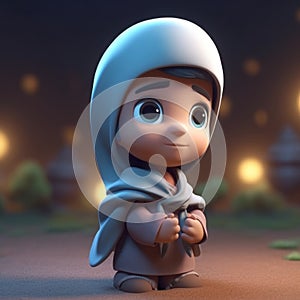 3D Render of Disney Style Adorable Arabian Boy Character. Eid Mubarak. Generative AI