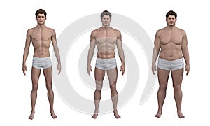 3D Render : the diversity of male body shape including ectomorph, mesomorph, endomorph