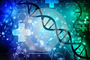 3d render of dna structure in medical technology background