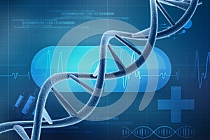 3d render of Dna structure in medical technology background