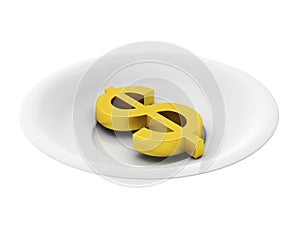3d render of dollar on plate on white background