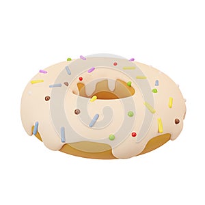 3D render of a donut with creamy frosting and sprinkling. Fast food. Sweet food, pastries, dessert. Bright Illustration