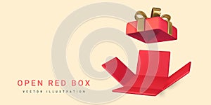 3D render and draw by mesh realistic open gift box. Surprise inside. Vector illustration