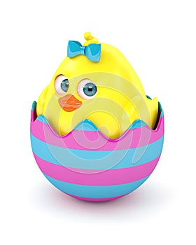 3d render of Easter chick in egg shell