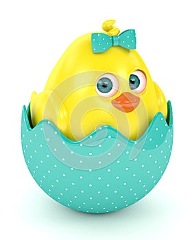 3d render of Easter funny chick in eggshell