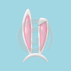 3d render Easter rabbit ears. Headband with realistic Easter bunny ears, mask.