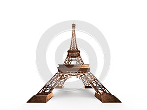 3d render, eiffel tower gold on a white background with shadow