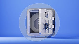 3d render, empty bank depositary safe box, illustration isolated on blue background