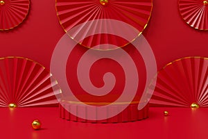 3d render empty Chinese New Year cylinder podium.