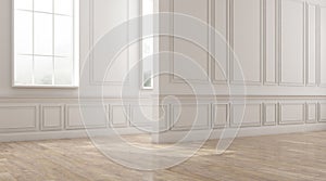 3d render of empty classic room with wooden floor and wall