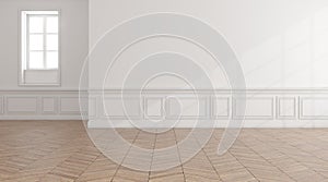 3d render of empty classic room with wooden floor and wall
