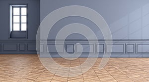 3d render of empty classic room with wooden floor and wall